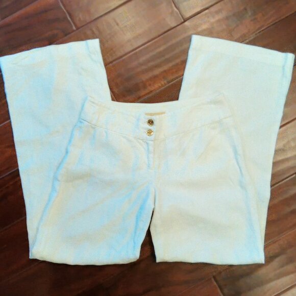 Michael Kors Pants - Michael Kors Womens 100% White Linen Wide Leg Gold Decor Beach Pants  🌼